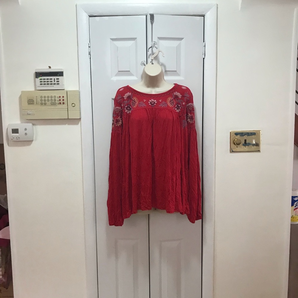 Knox Rose Long Sleeve Embroidered Knit Top XXL Red
